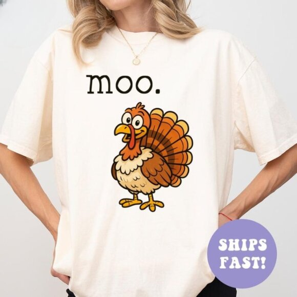 Tops - Funny Turkey Moo Shirt Thanksgiving Turkey Shirt